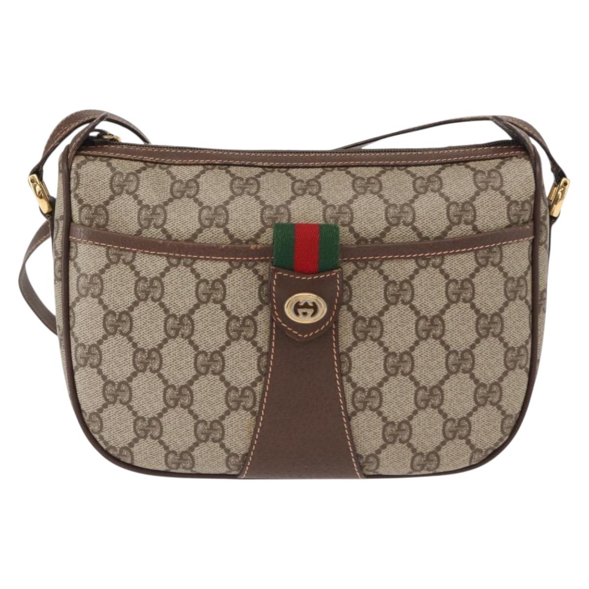 GUCCI GG Supreme Web Sherry Line Bag PVC Beige Gold 89 02 032 Auth 164062