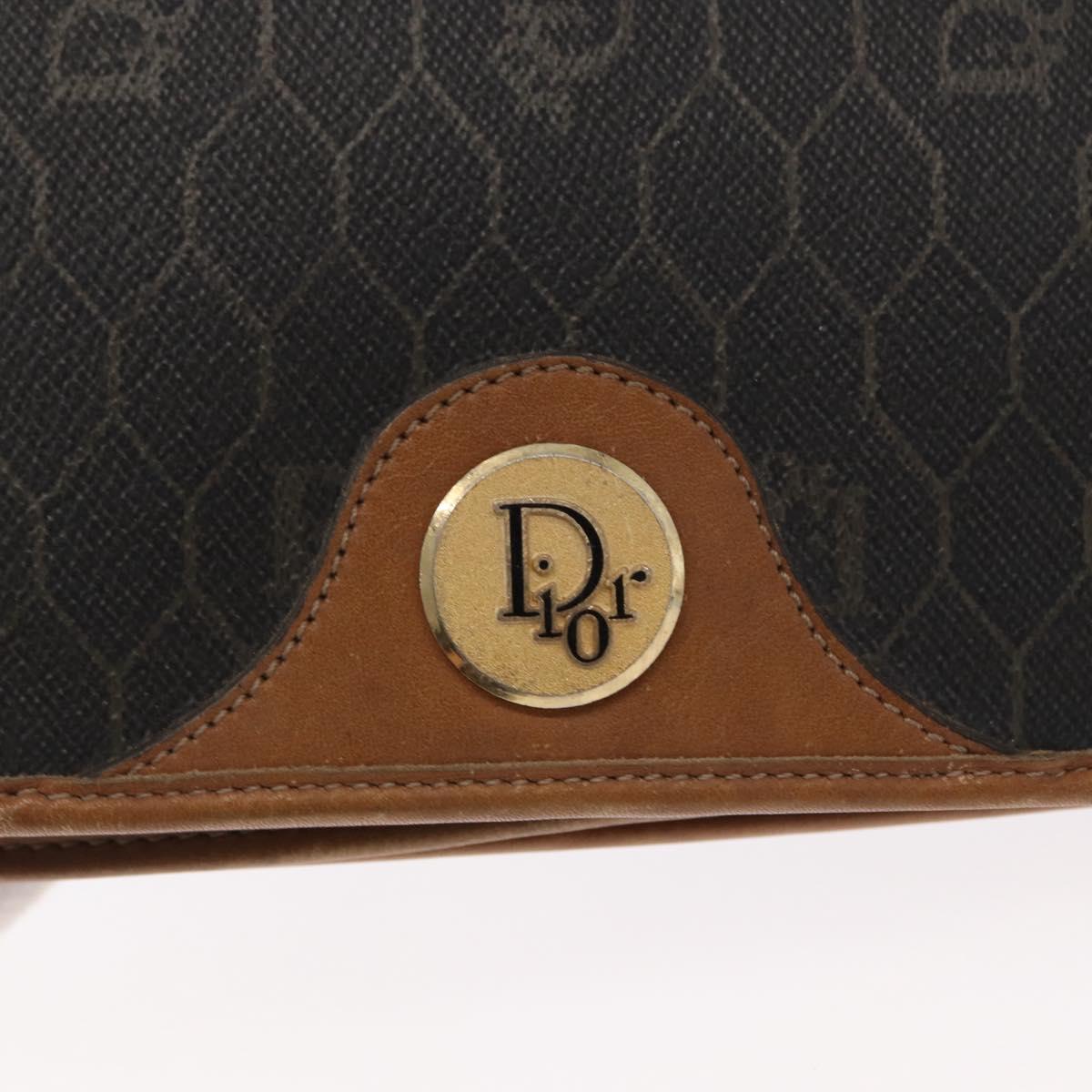 Christian Dior Honeycomb Canvas Chain Shoulder Bag PVC Gray Gold Auth 164065