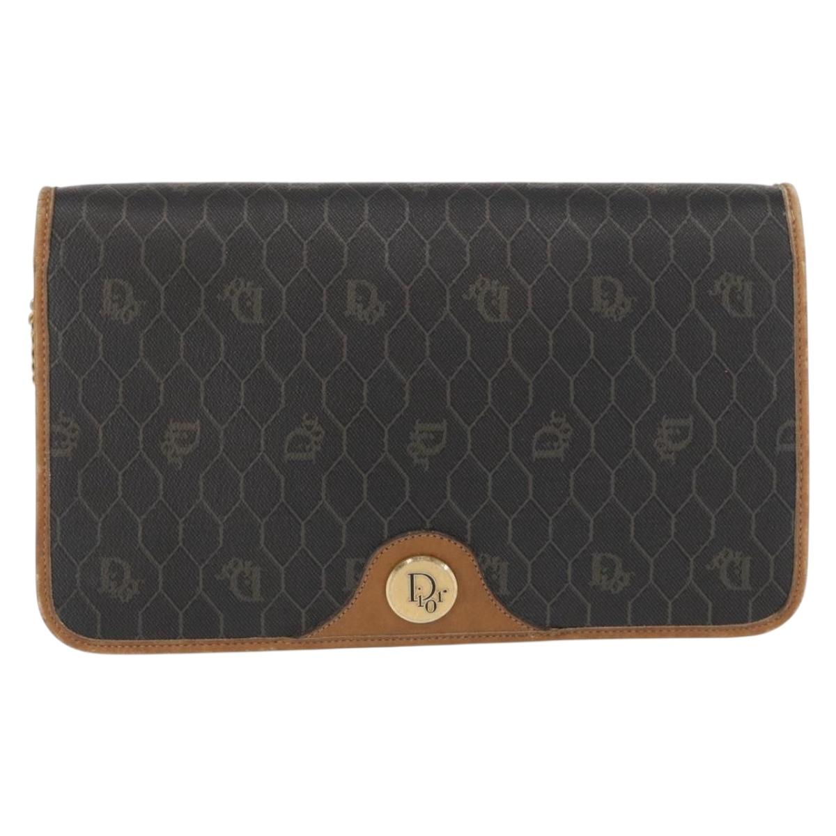 Christian Dior Honeycomb Canvas Chain Shoulder Bag PVC Gray Gold Auth 164065