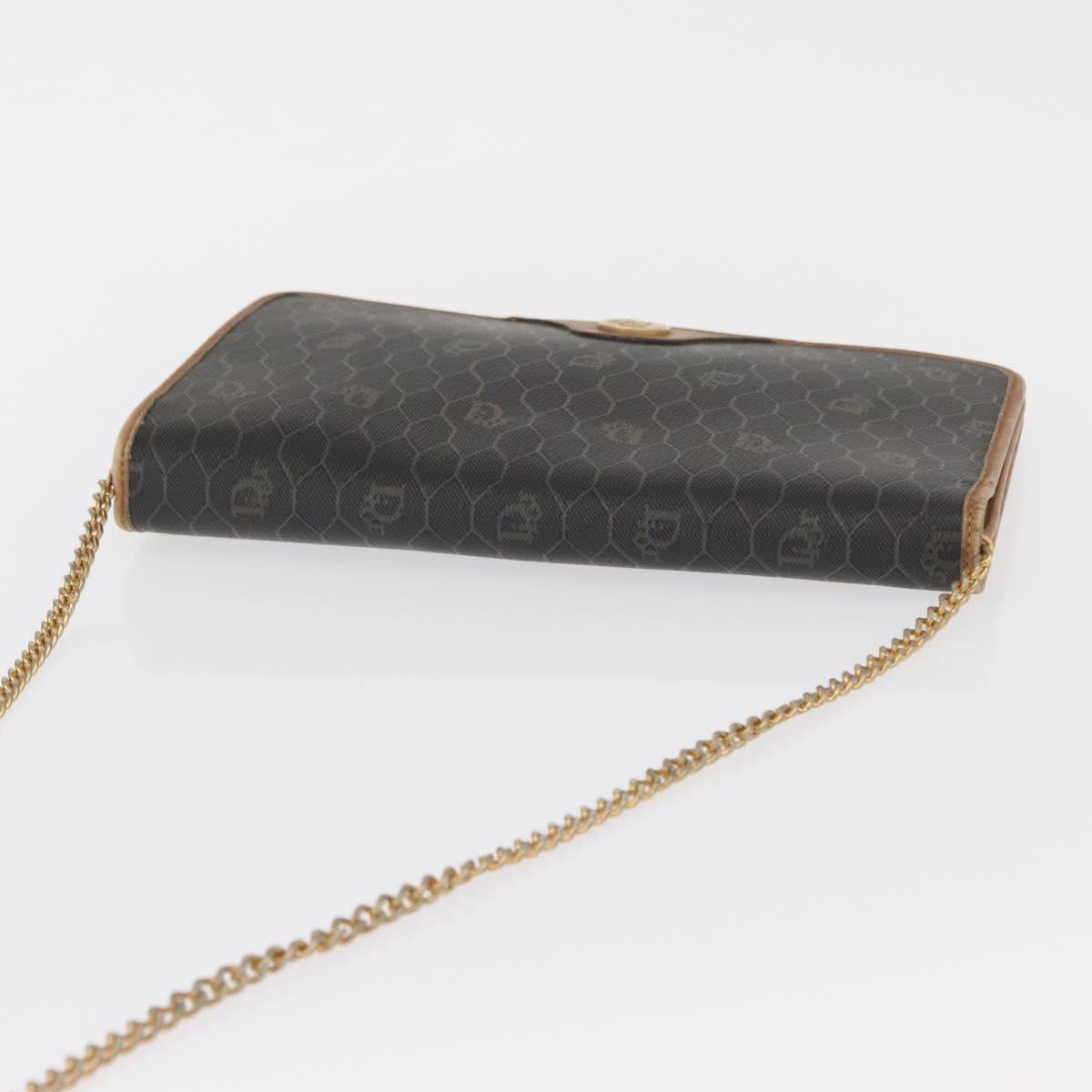 Christian Dior Honeycomb Canvas Chain Shoulder Bag PVC Gray Gold Auth 164065