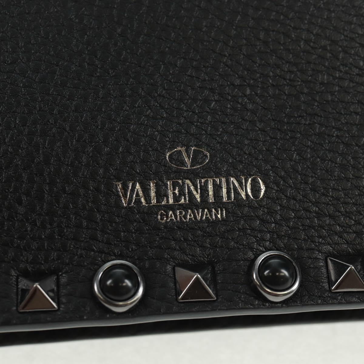 VALENTINO Rock Studs Shoulder Bag Leather Black Silver Auth 164070SAV