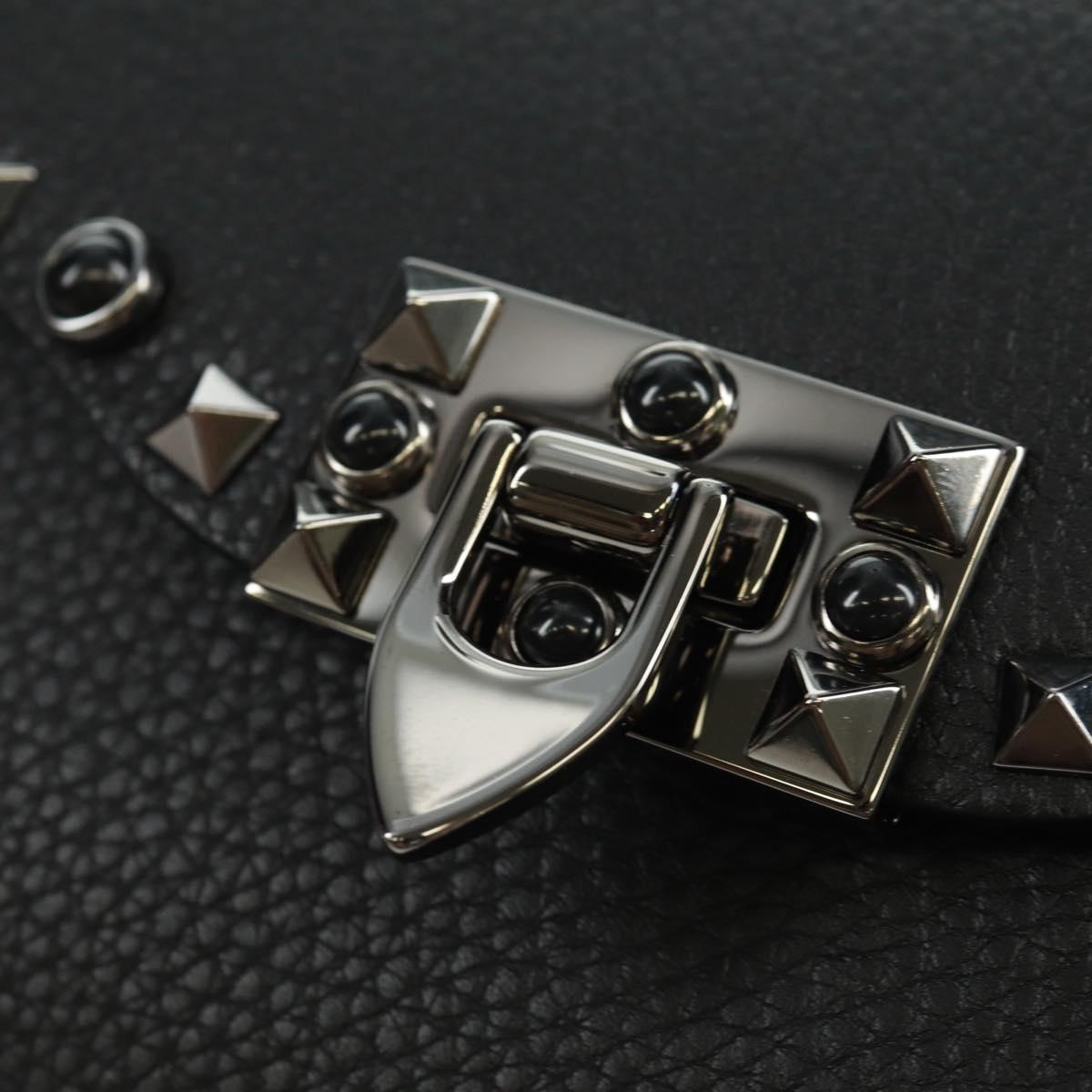 VALENTINO Rock Studs Shoulder Bag Leather Black Silver Auth 164070SAV