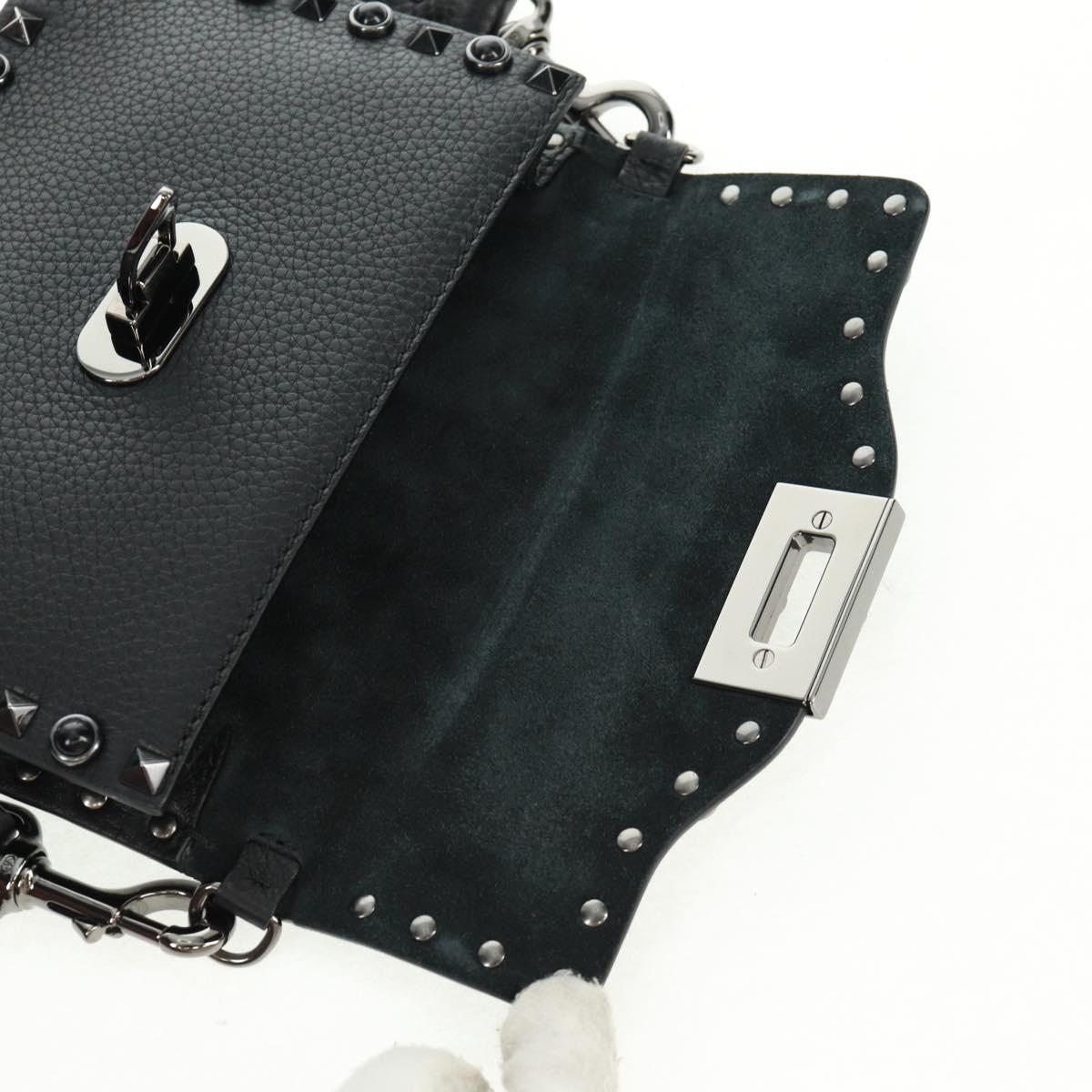 VALENTINO Rock Studs Shoulder Bag Leather Black Silver Auth 164070SAV