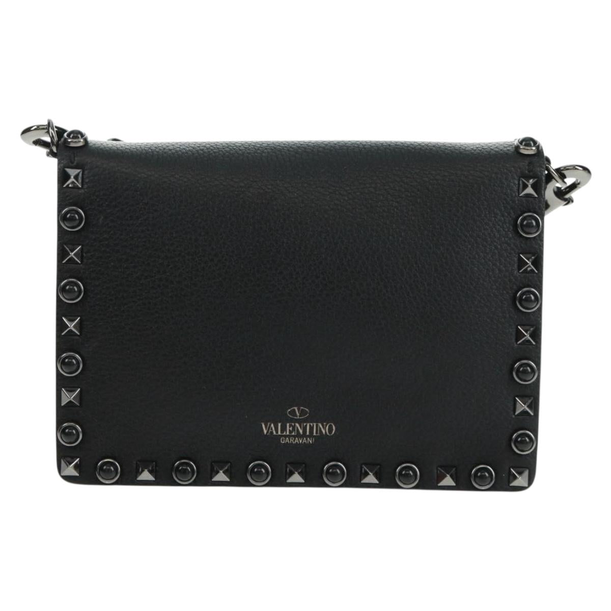 VALENTINO Rock Studs Shoulder Bag Leather Black Silver Auth 164070SAV