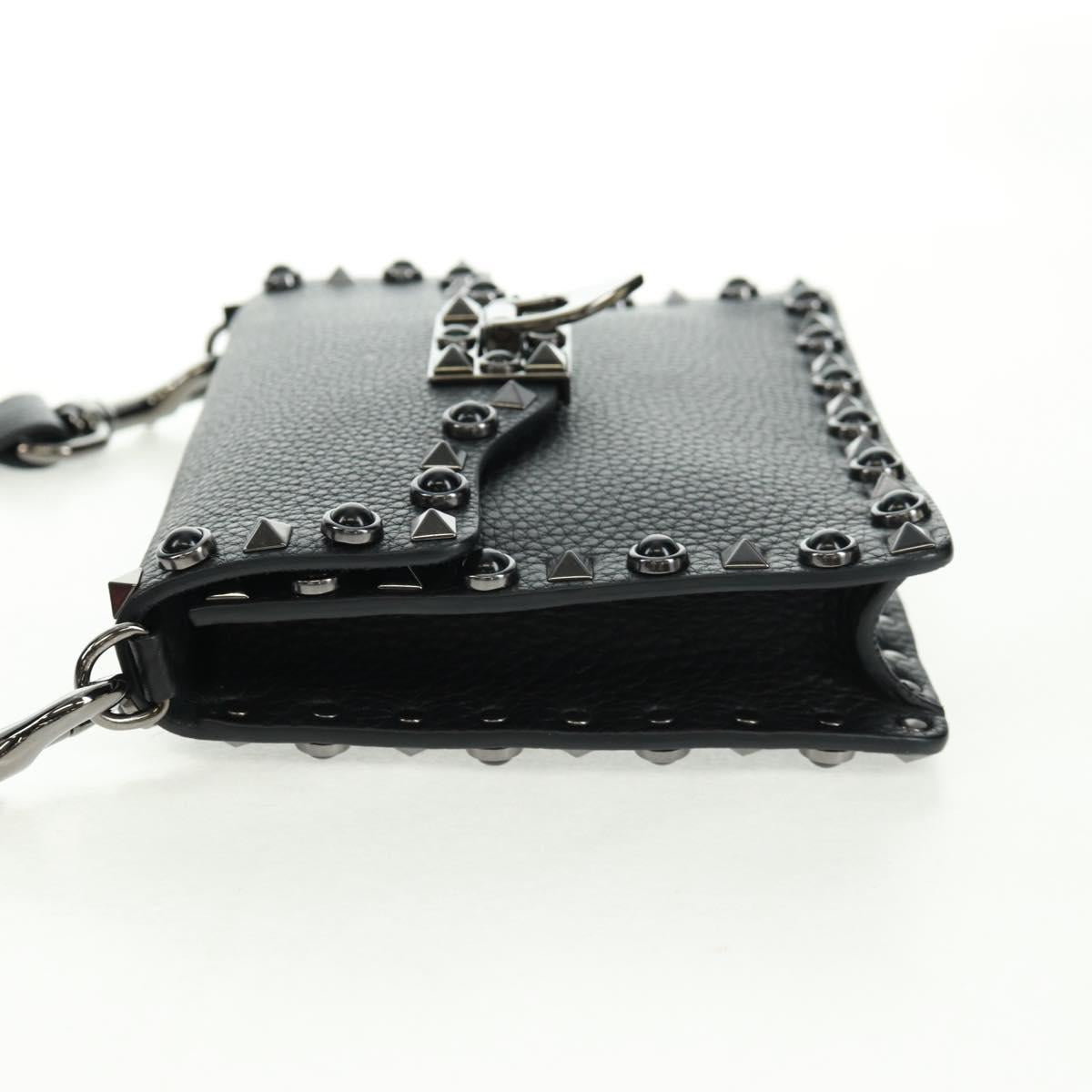 VALENTINO Rock Studs Shoulder Bag Leather Black Silver Auth 164070SAV