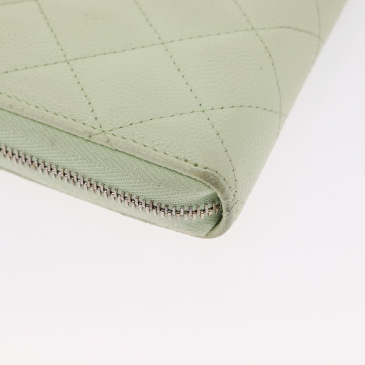 CHANEL Long Wallet Caviar Skin Green Gold CC Auth 164071A