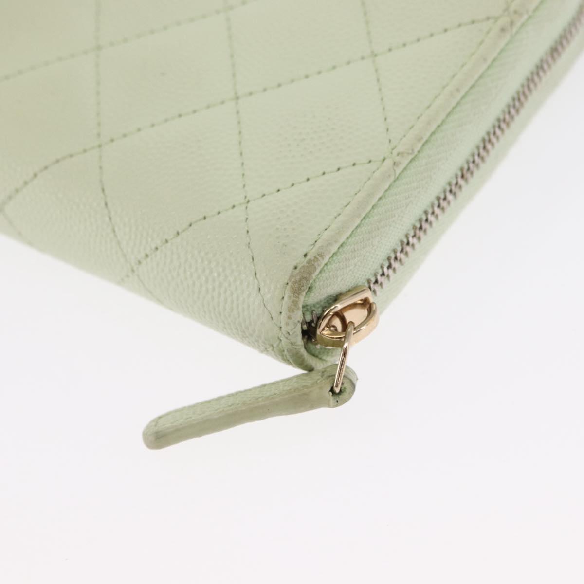 CHANEL Long Wallet Caviar Skin Green Gold CC Auth 164071A