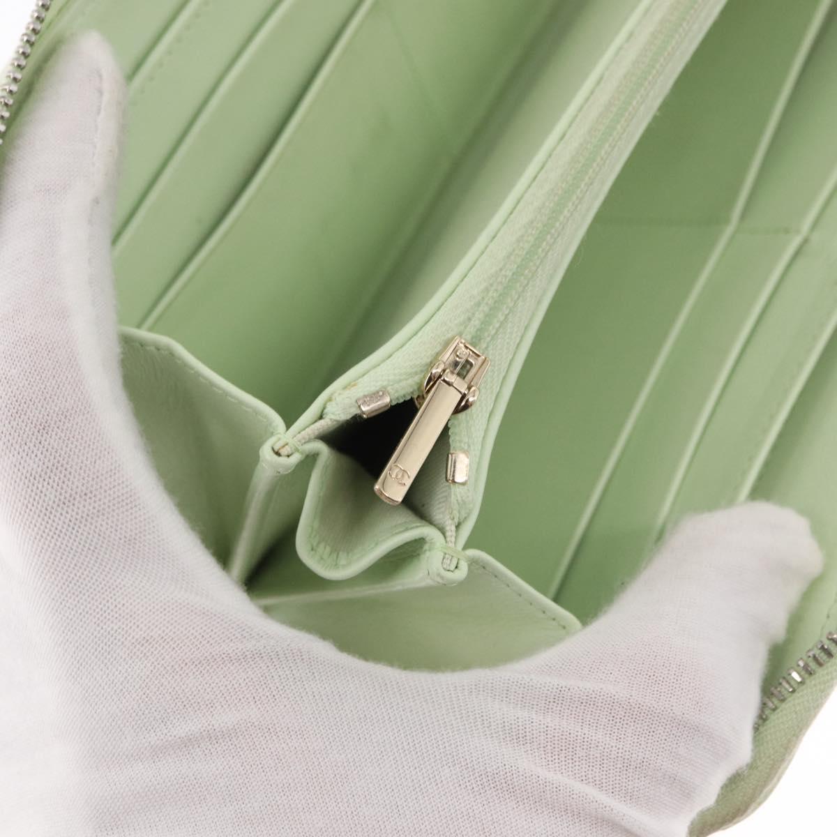 CHANEL Long Wallet Caviar Skin Green Gold CC Auth 164071A