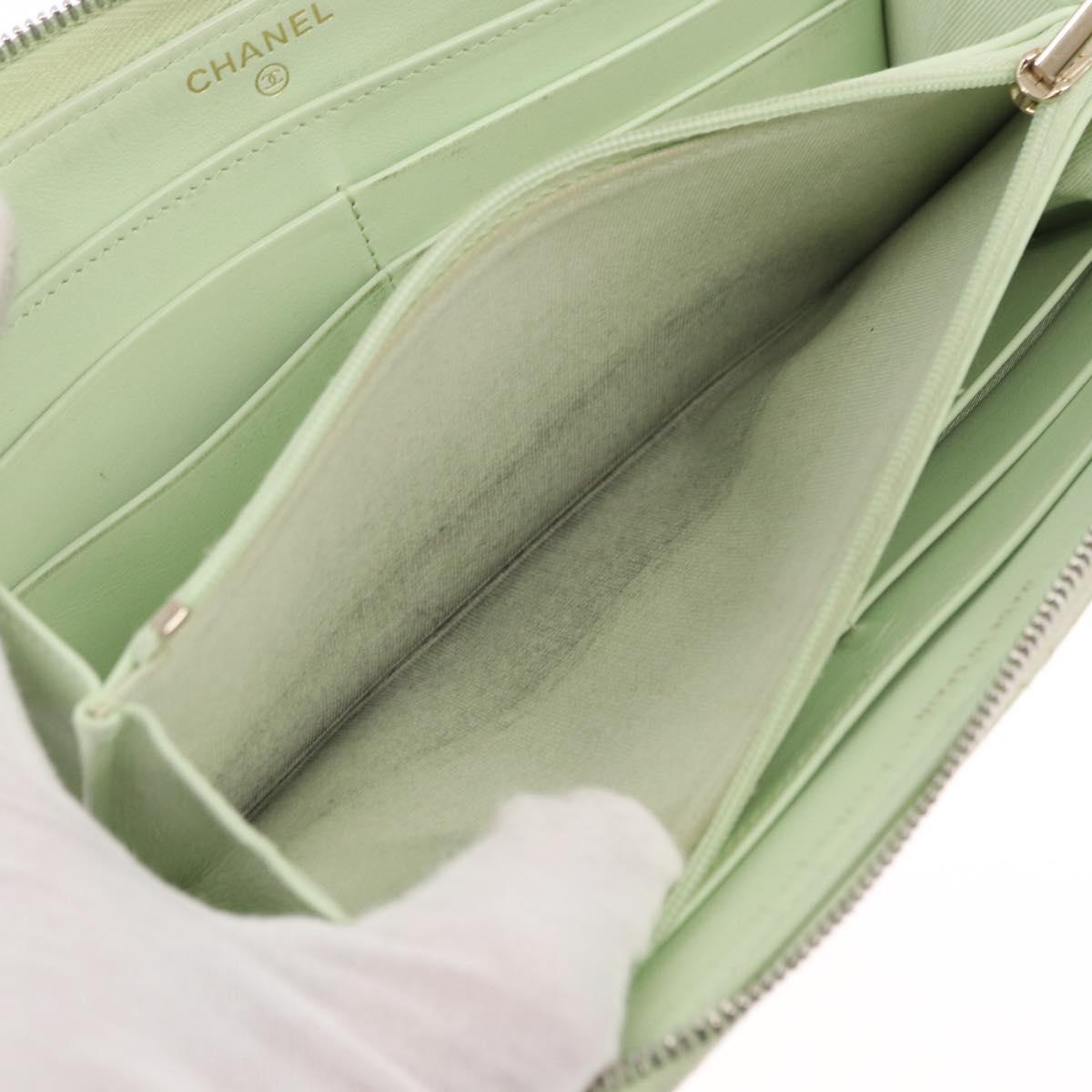 CHANEL Long Wallet Caviar Skin Green Gold CC Auth 164071A