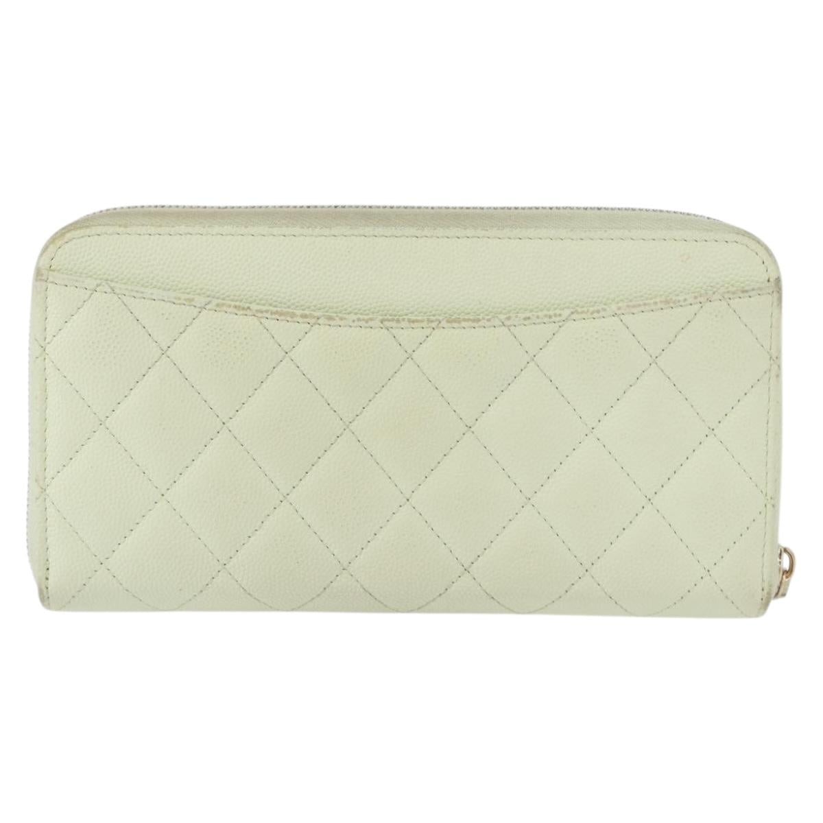CHANEL Long Wallet Caviar Skin Green Gold CC Auth 164071A