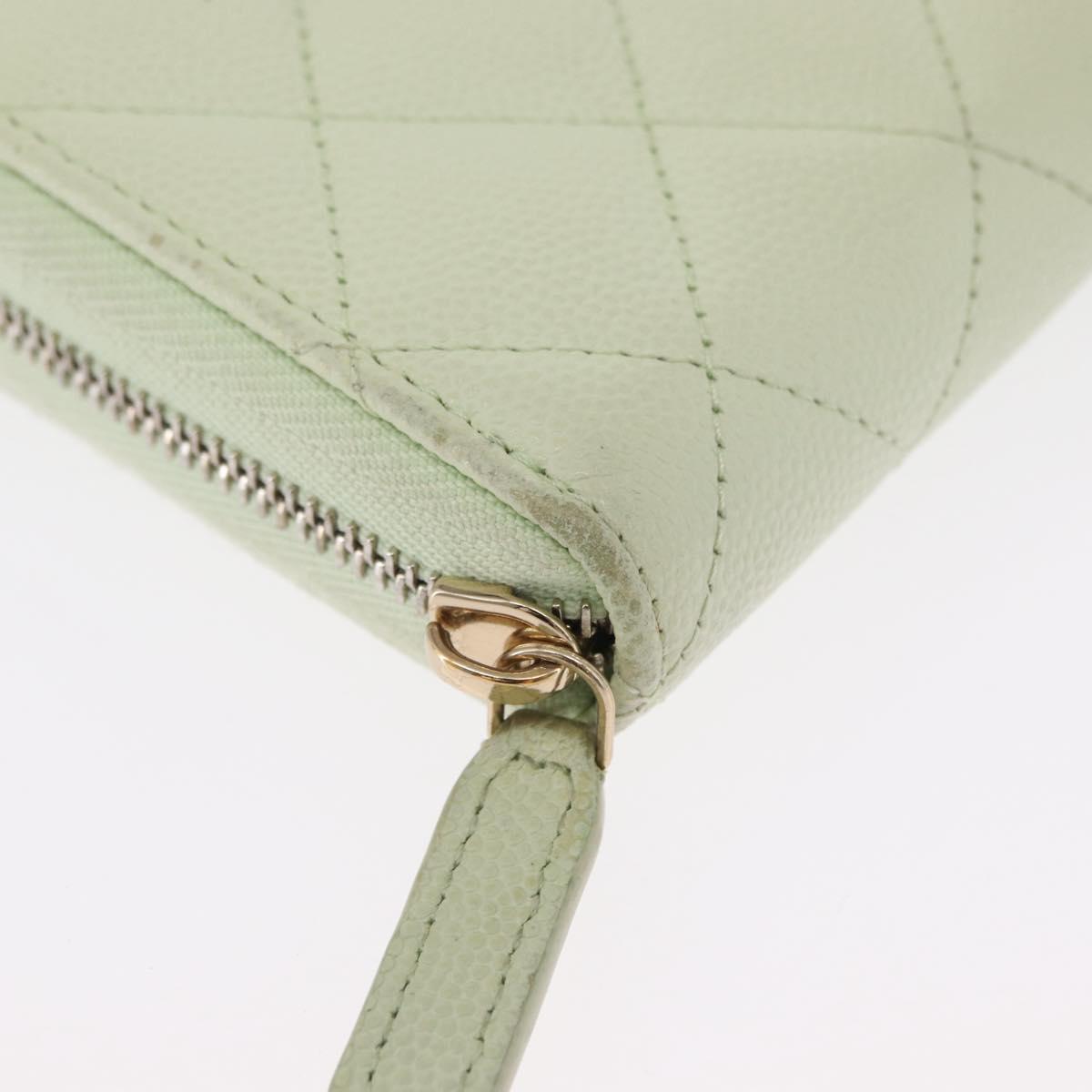 CHANEL Long Wallet Caviar Skin Green Gold CC Auth 164071A