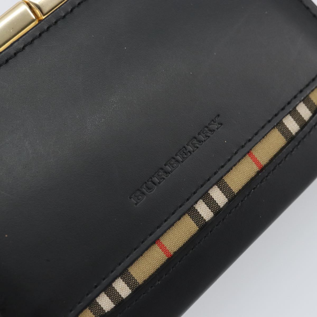 BURBERRY Nova Check Coin Purse Leather Black Gold Auth 164072V