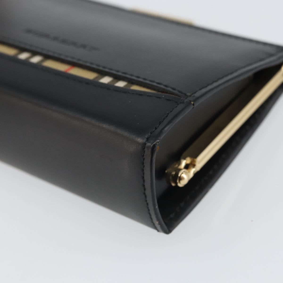 BURBERRY Nova Check Coin Purse Leather Black Gold Auth 164072V