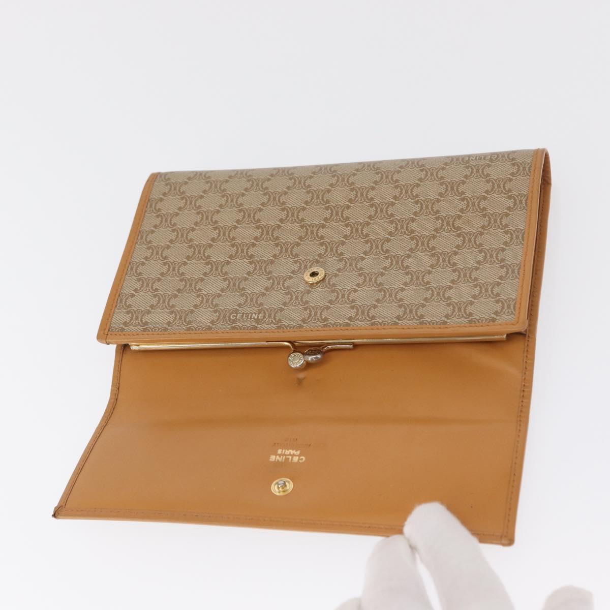 CELINE Macadam Canvas Long Wallet PVC Beige Gold Auth 164073V