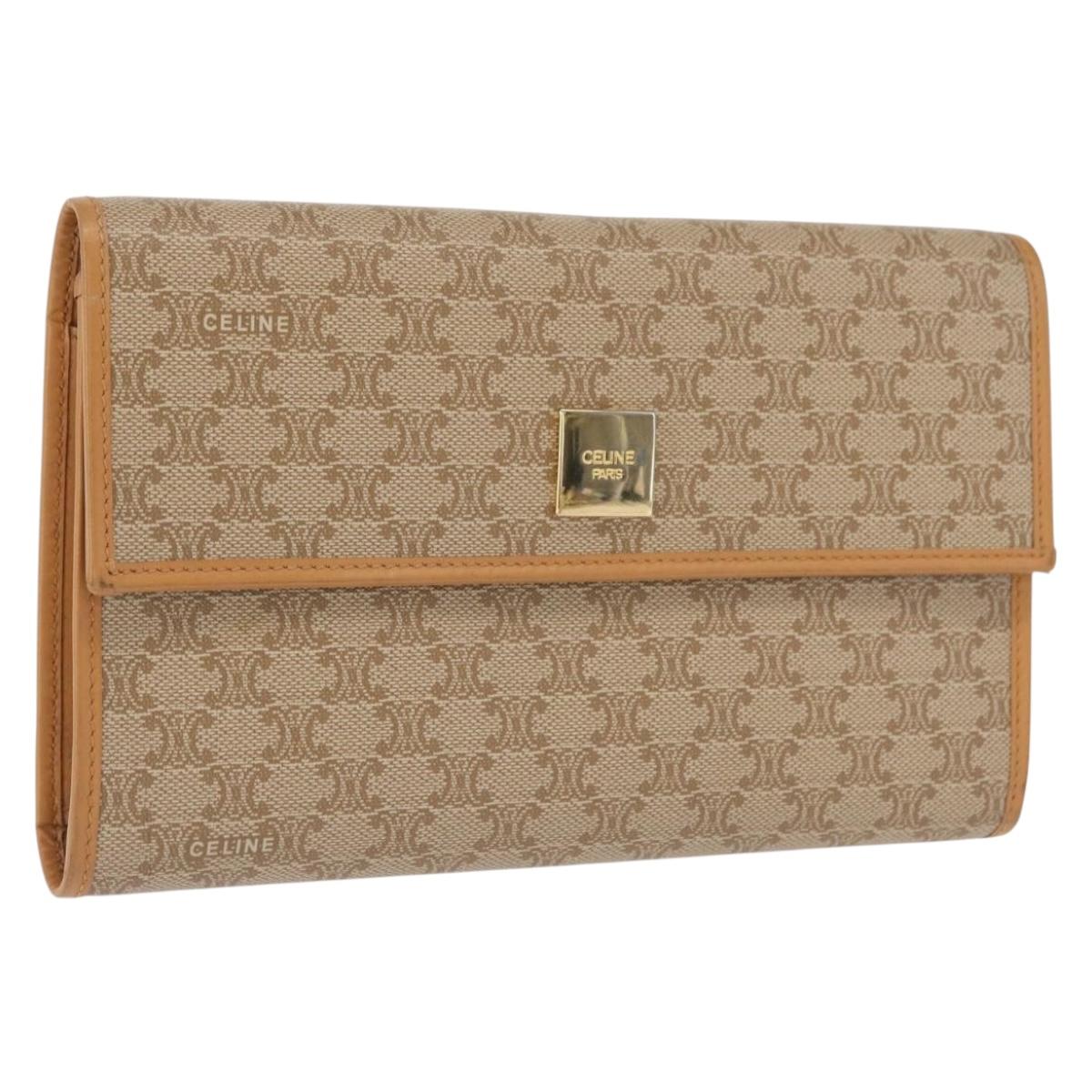 CELINE Macadam Canvas Long Wallet PVC Beige Gold Auth 164073V