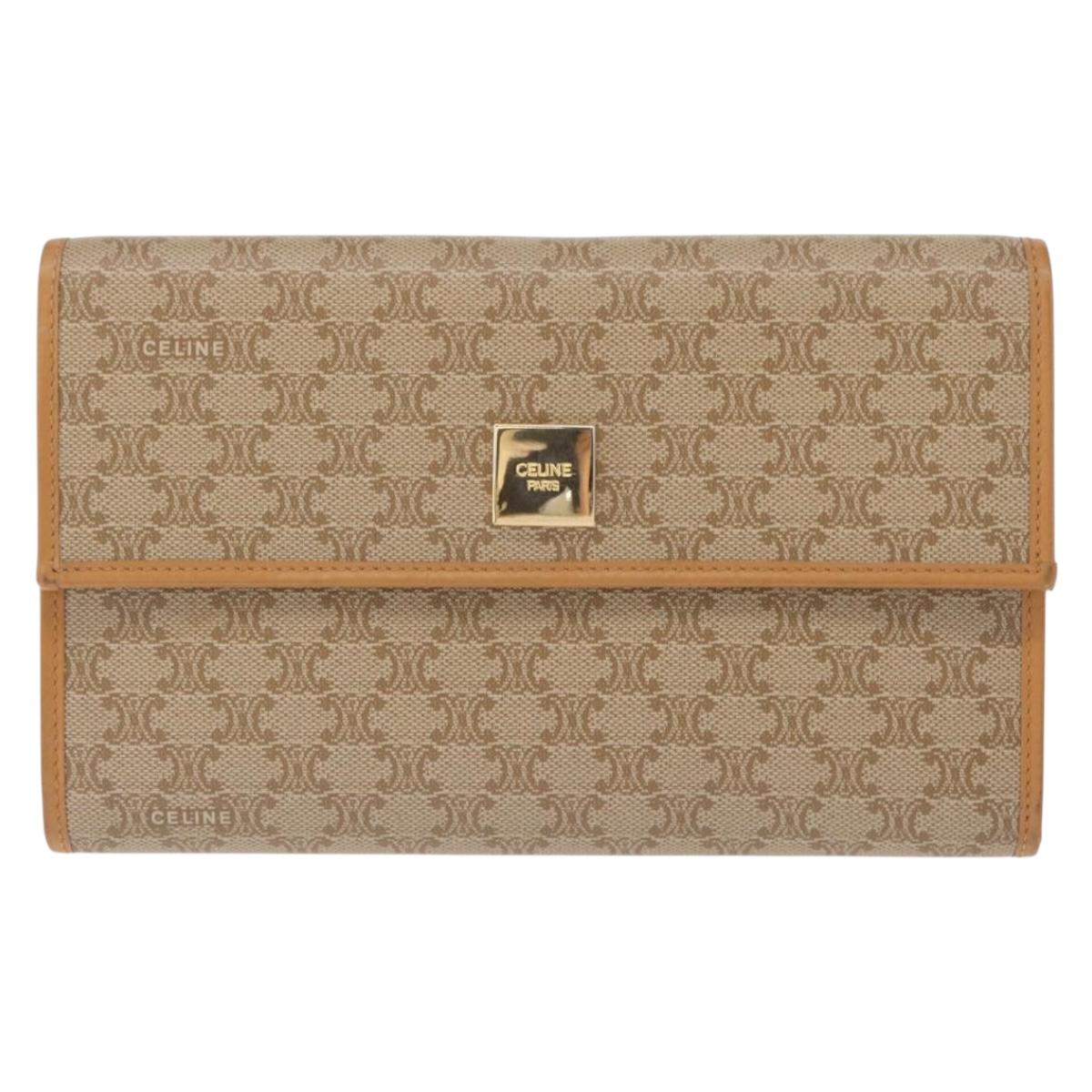 CELINE Macadam Canvas Long Wallet PVC Beige Gold Auth 164073V