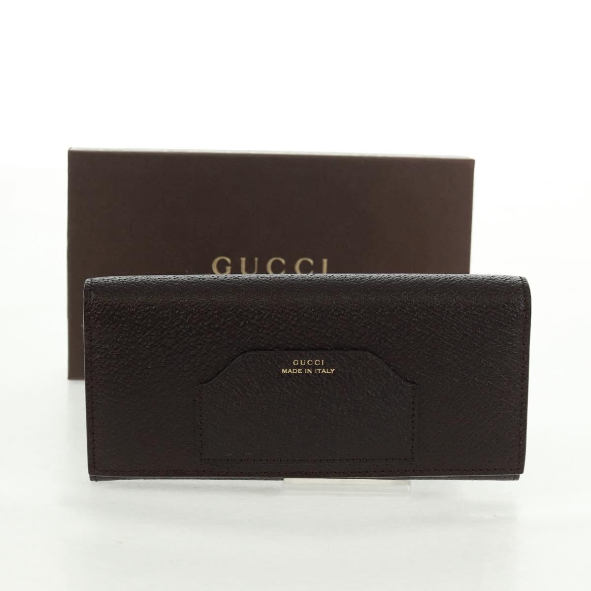 GUCCI Long Wallet Leather Dark Brown Gold 322104 Auth 164074V