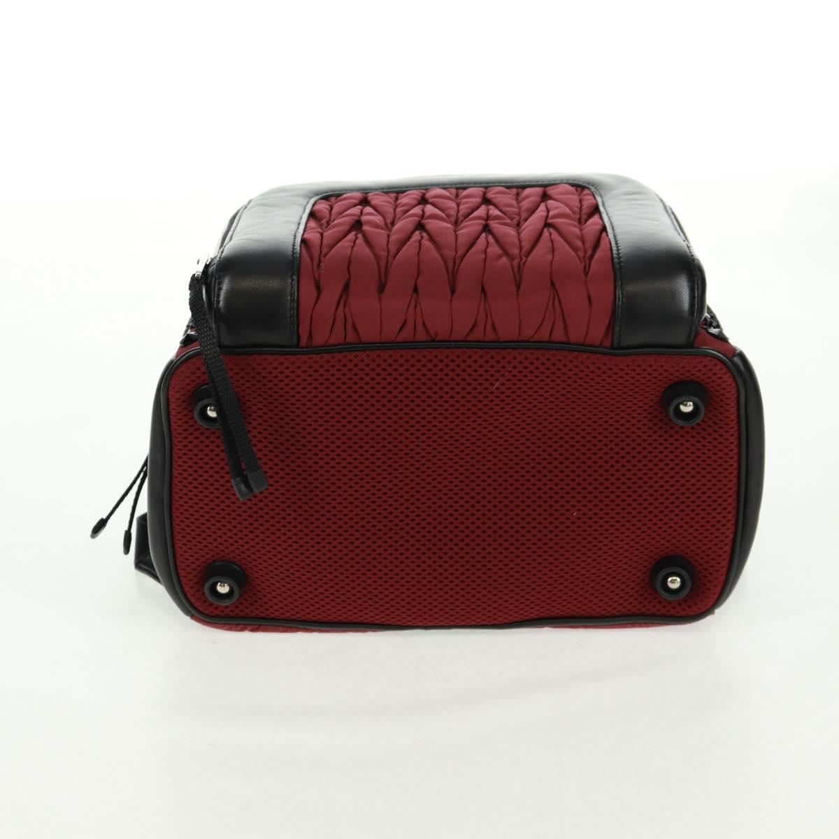 Miu Miu Backpack Nylon Leather Wine Red 5BZ005 Auth 164089SAV