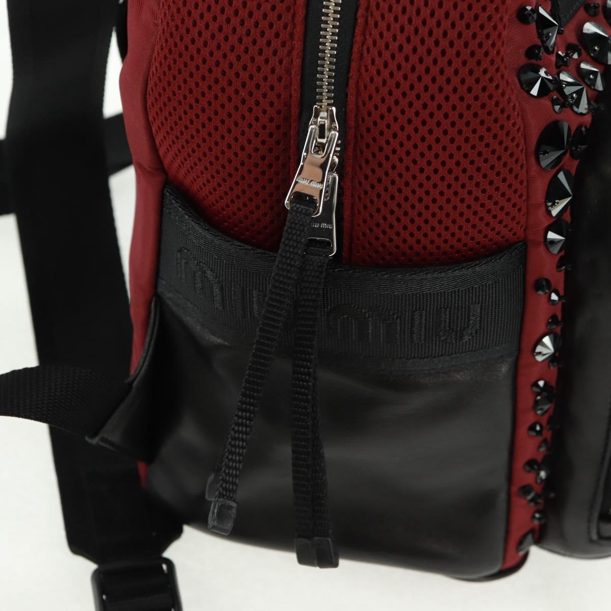 Miu Miu Backpack Nylon Leather Wine Red 5BZ005 Auth 164089SAV
