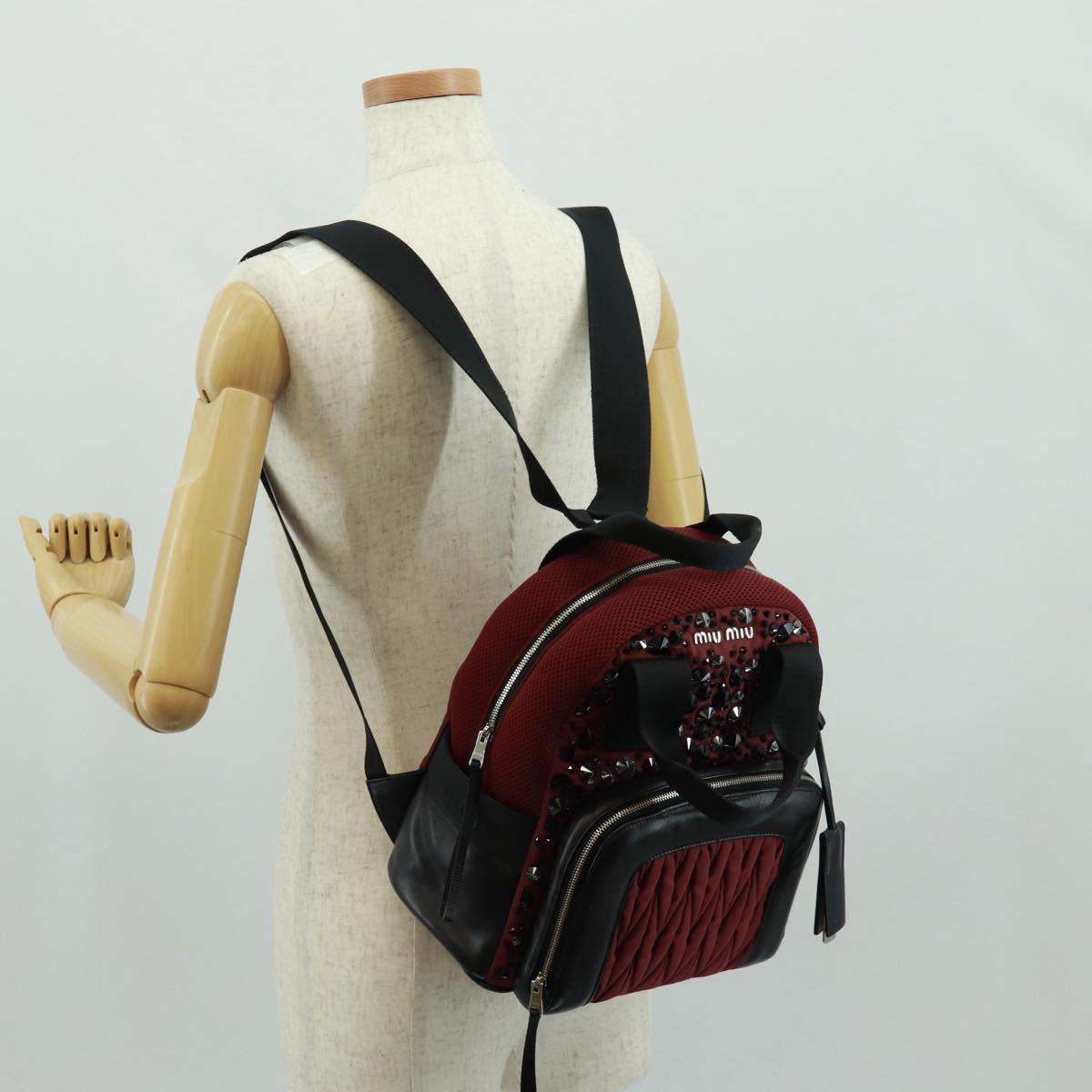 Miu Miu Backpack Nylon Leather Wine Red 5BZ005 Auth 164089SAV