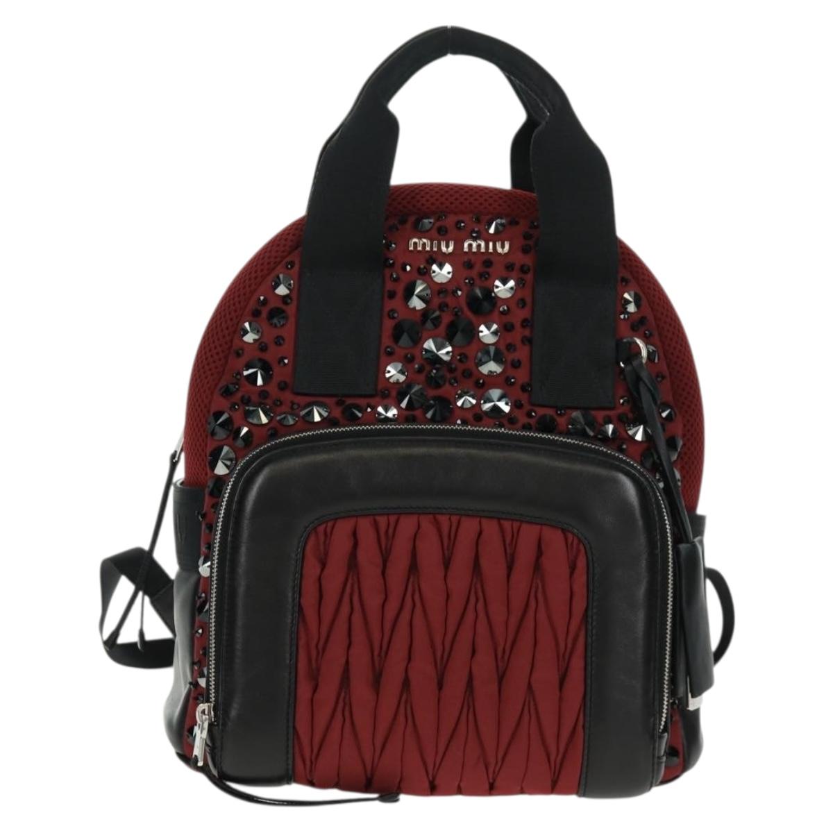 Miu Miu Backpack Nylon Leather Wine Red 5BZ005 Auth 164089SAV