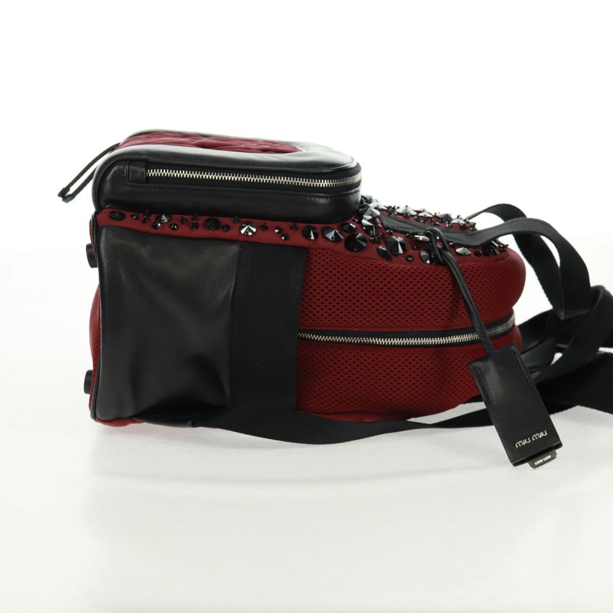 Miu Miu Backpack Nylon Leather Wine Red 5BZ005 Auth 164089SAV