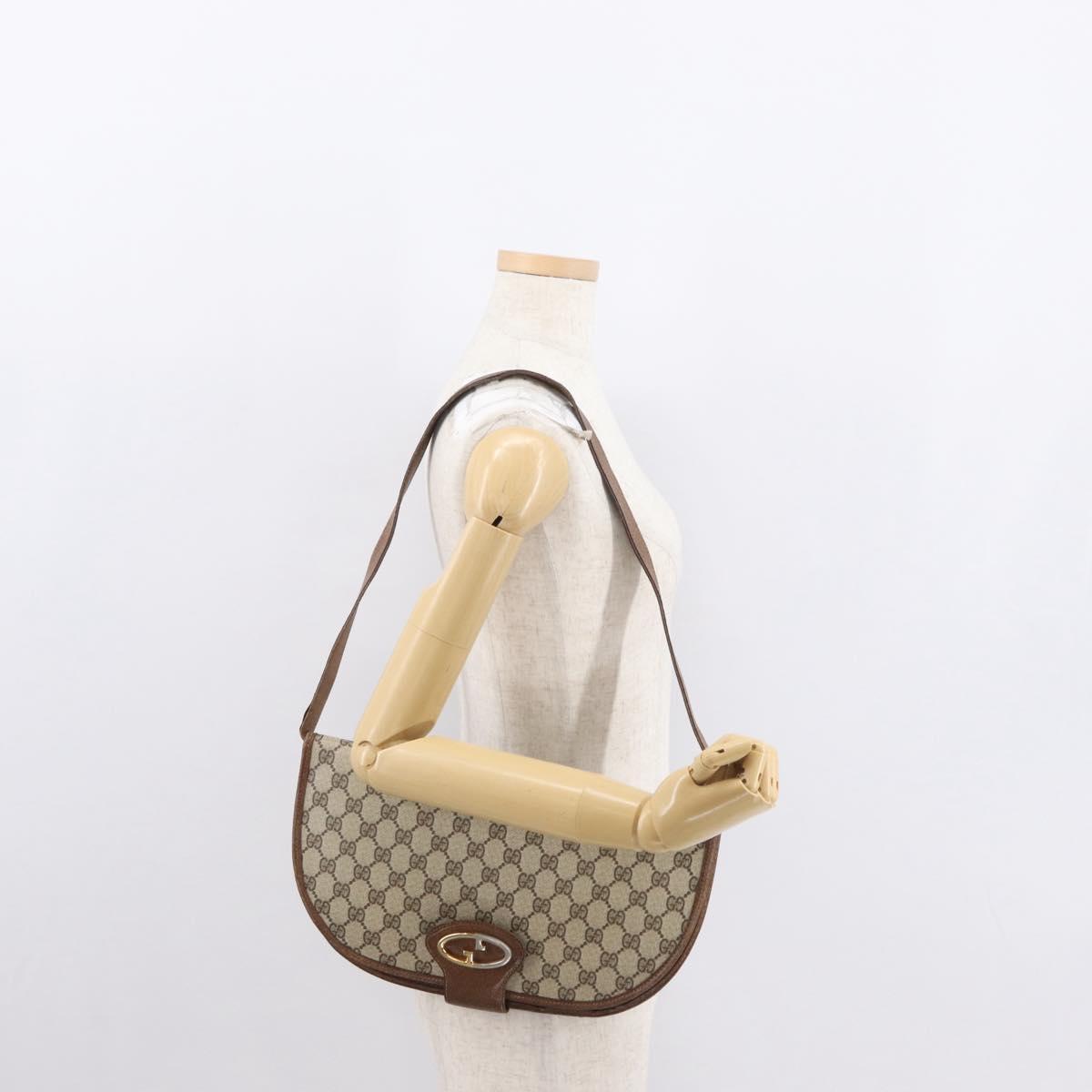 GUCCI GG Supreme Shoulder Bag PVC Beige Gold Auth 164102