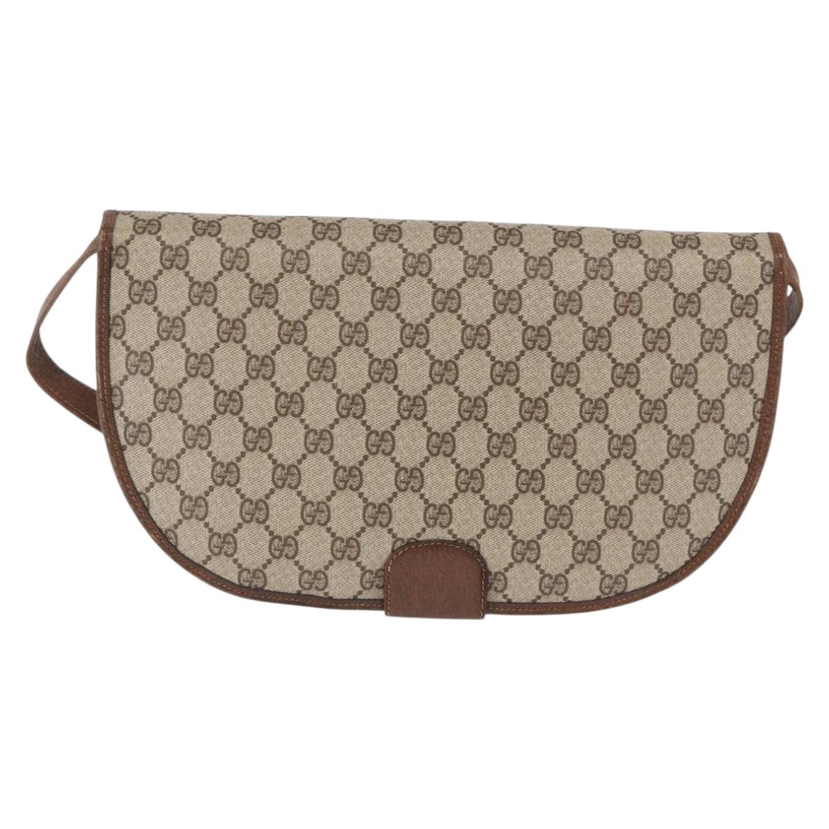 GUCCI GG Supreme Shoulder Bag PVC Beige Gold Auth 164102