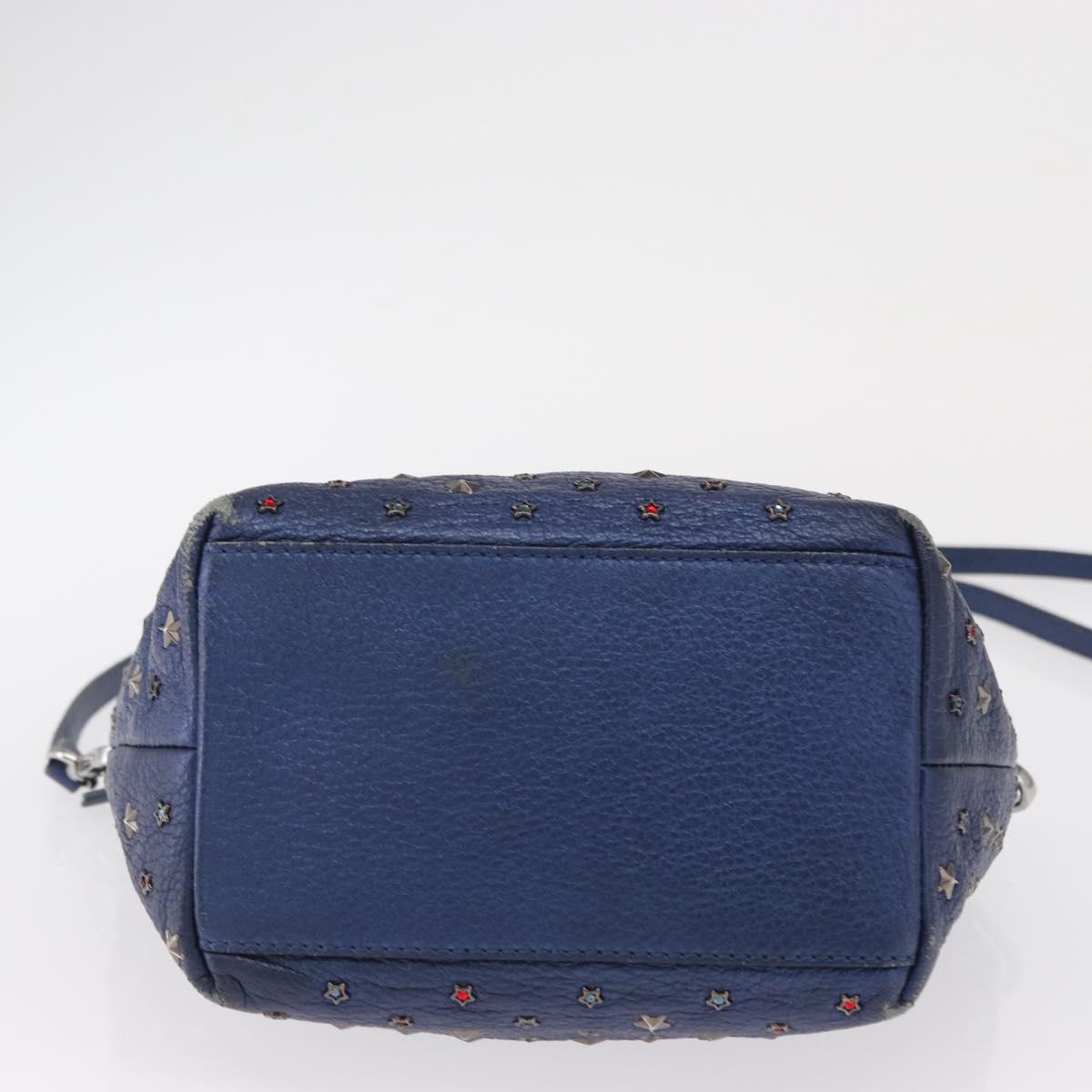 Jimmy Choo Studs Hand Bag Leather 2way Blue Silver Auth 164105