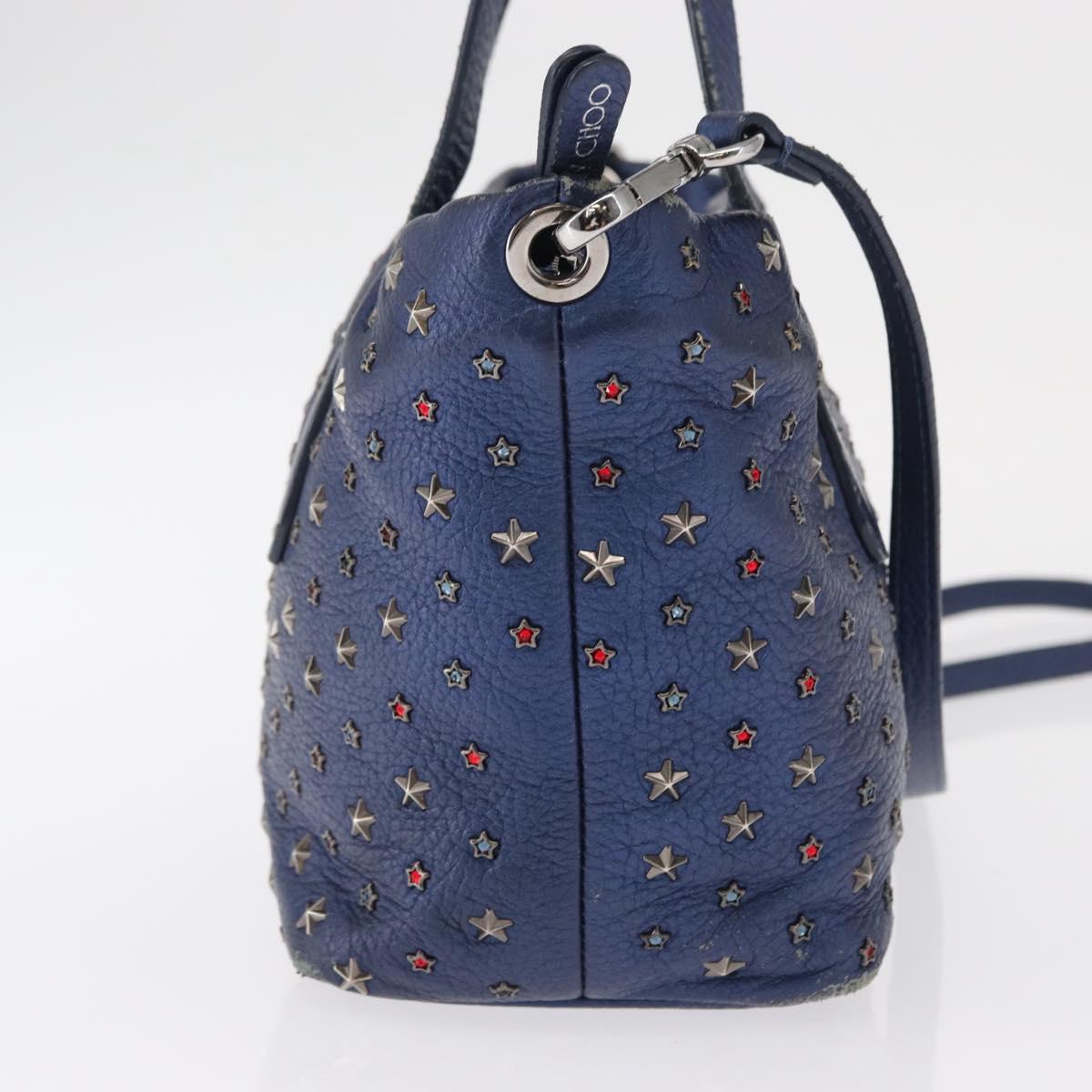 Jimmy Choo Studs Hand Bag Leather 2way Blue Silver Auth 164105