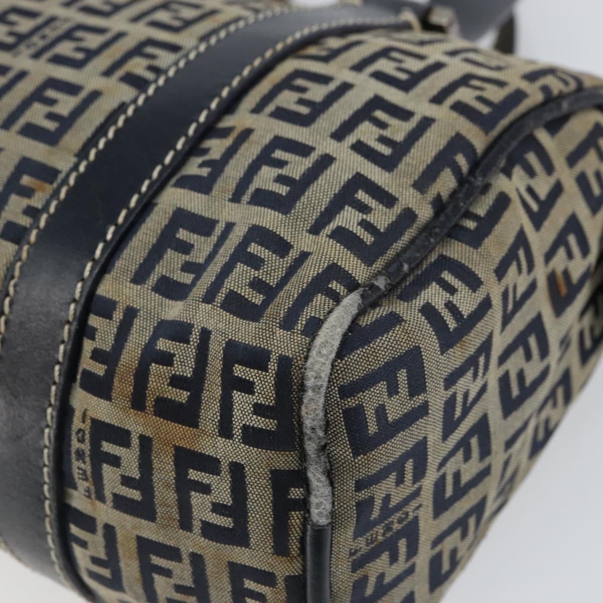 FENDI Zucchino Canvas Hand Bag Navy Silver Auth 164113