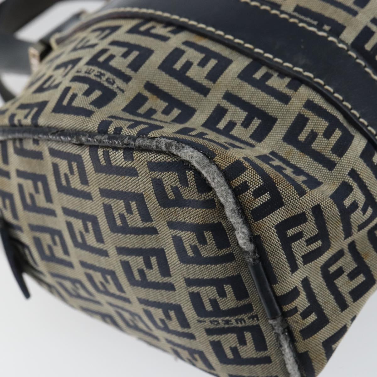 FENDI Zucchino Canvas Hand Bag Navy Silver Auth 164113