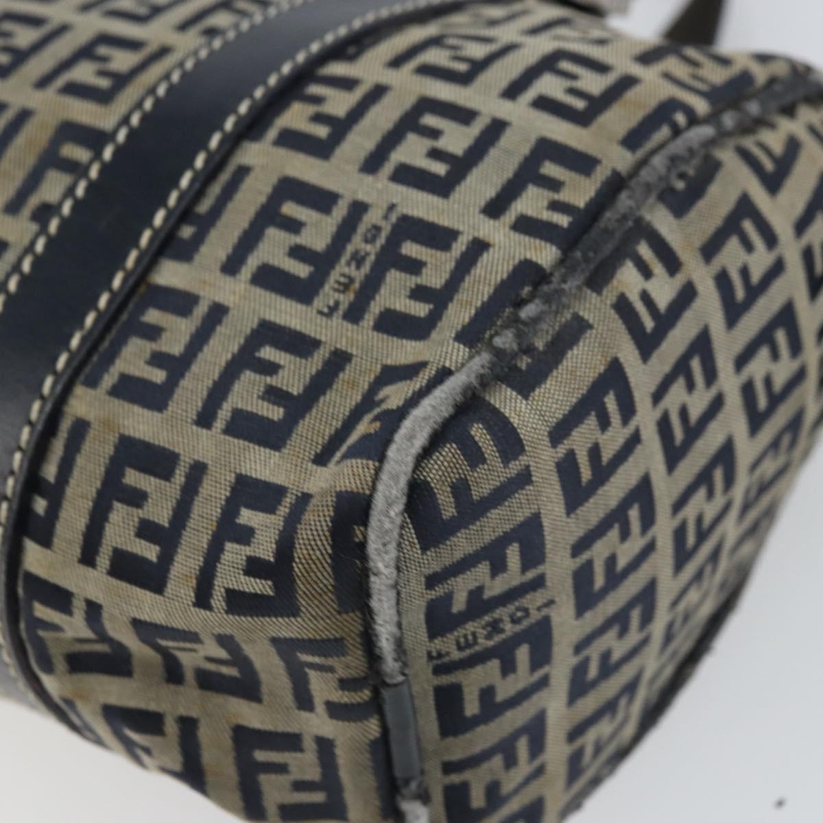 FENDI Zucchino Canvas Hand Bag Navy Silver Auth 164113