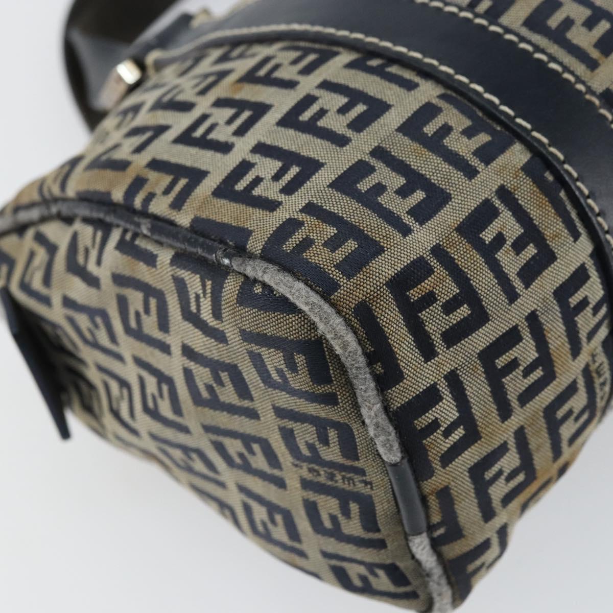 FENDI Zucchino Canvas Hand Bag Navy Silver Auth 164113