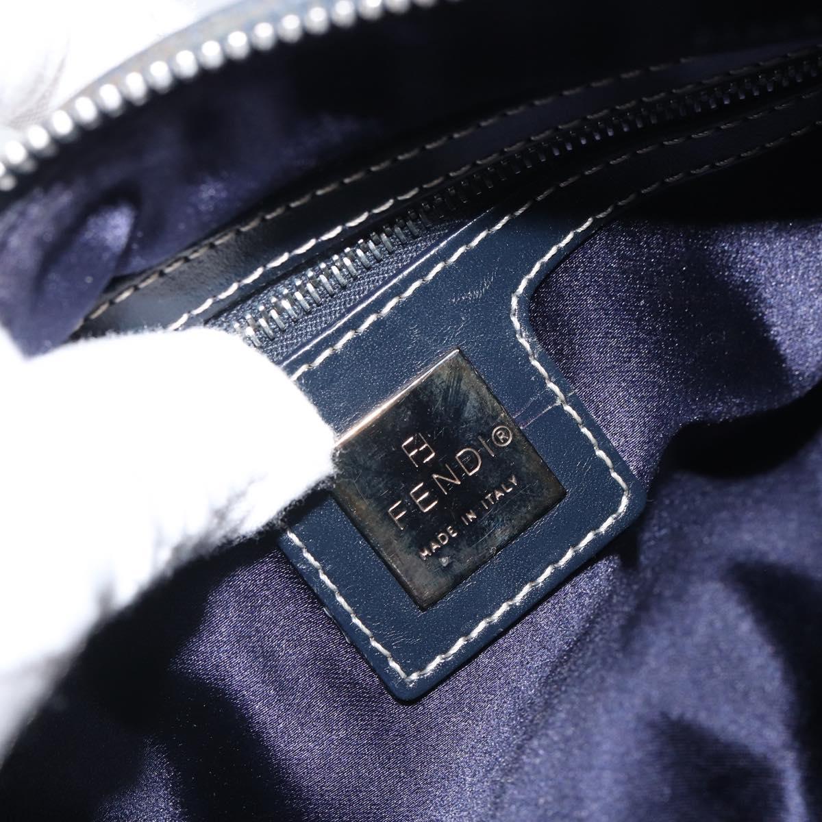 FENDI Zucchino Canvas Hand Bag Navy Silver Auth 164113
