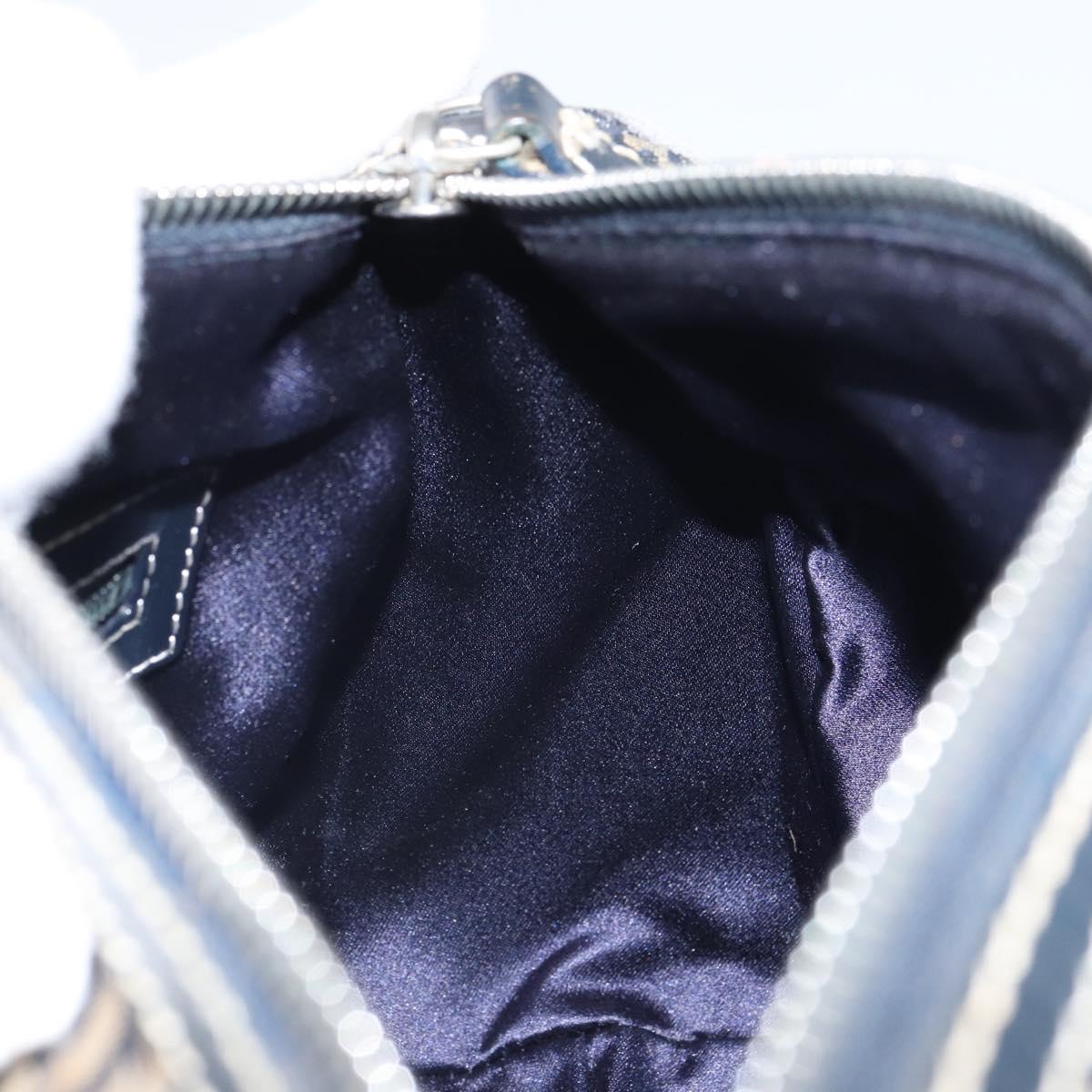 FENDI Zucchino Canvas Hand Bag Navy Silver Auth 164113