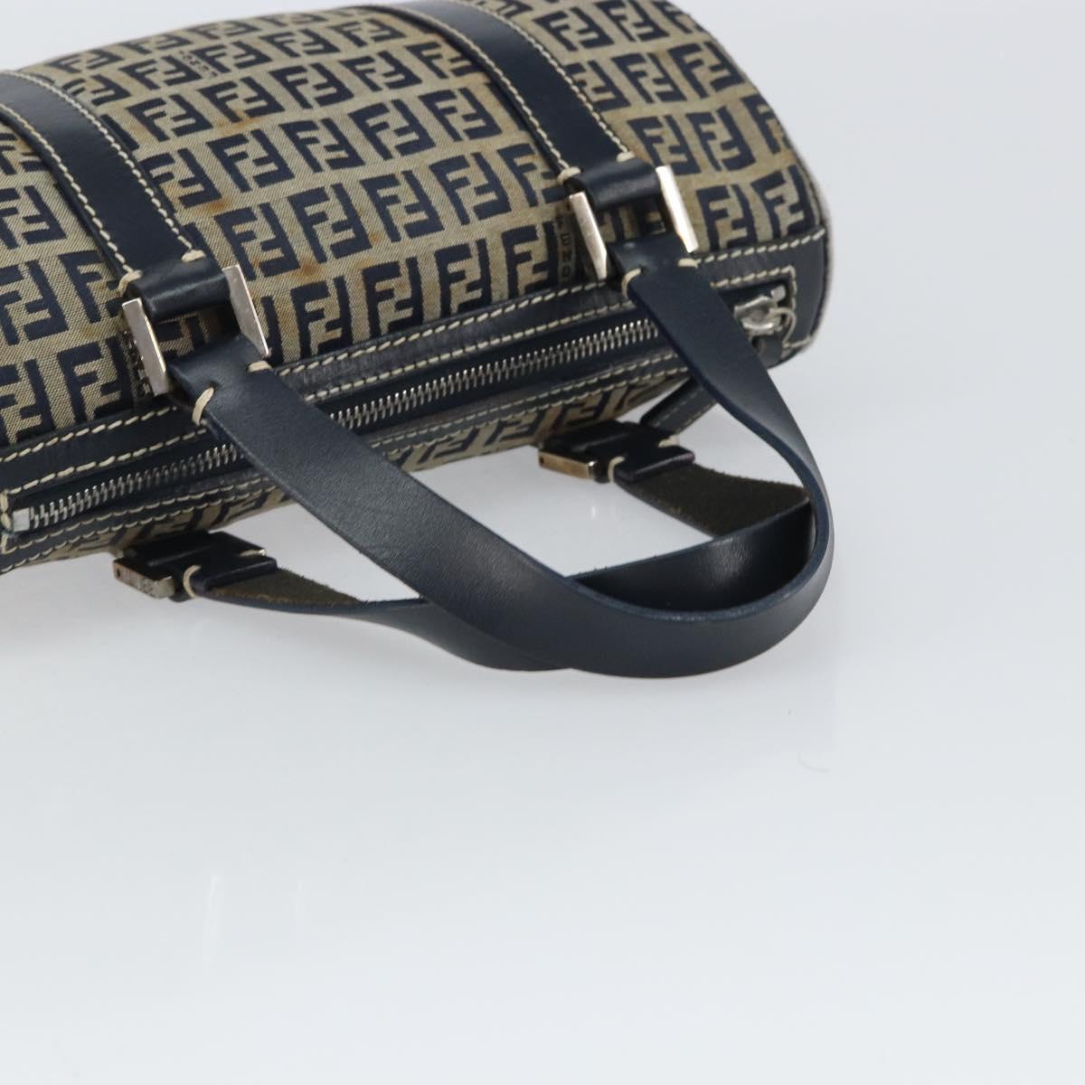 FENDI Zucchino Canvas Hand Bag Navy Silver Auth 164113