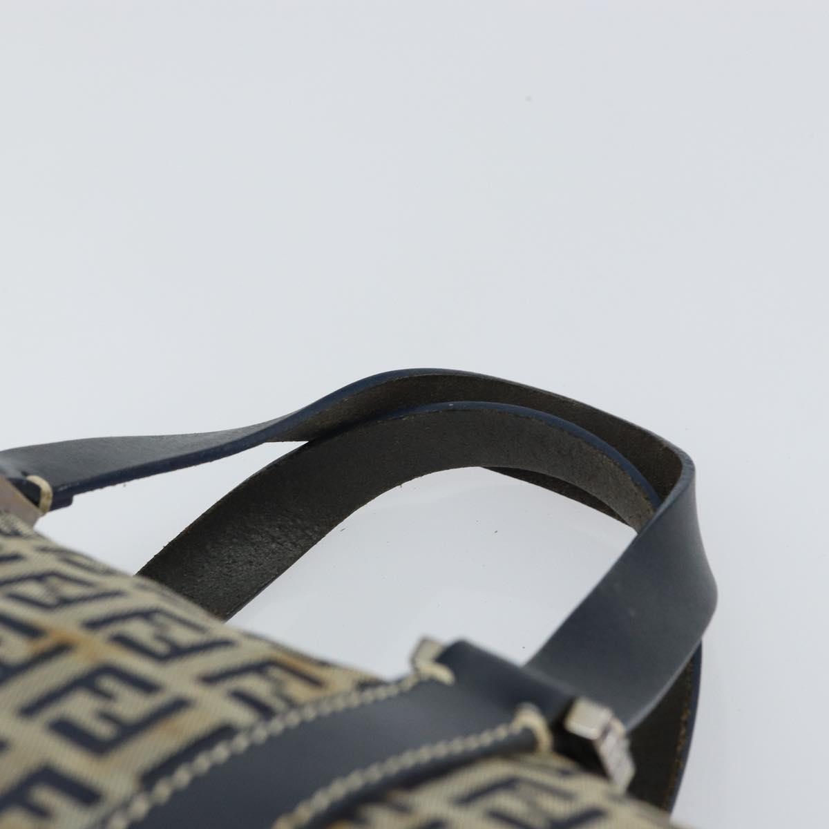 FENDI Zucchino Canvas Hand Bag Navy Silver Auth 164113