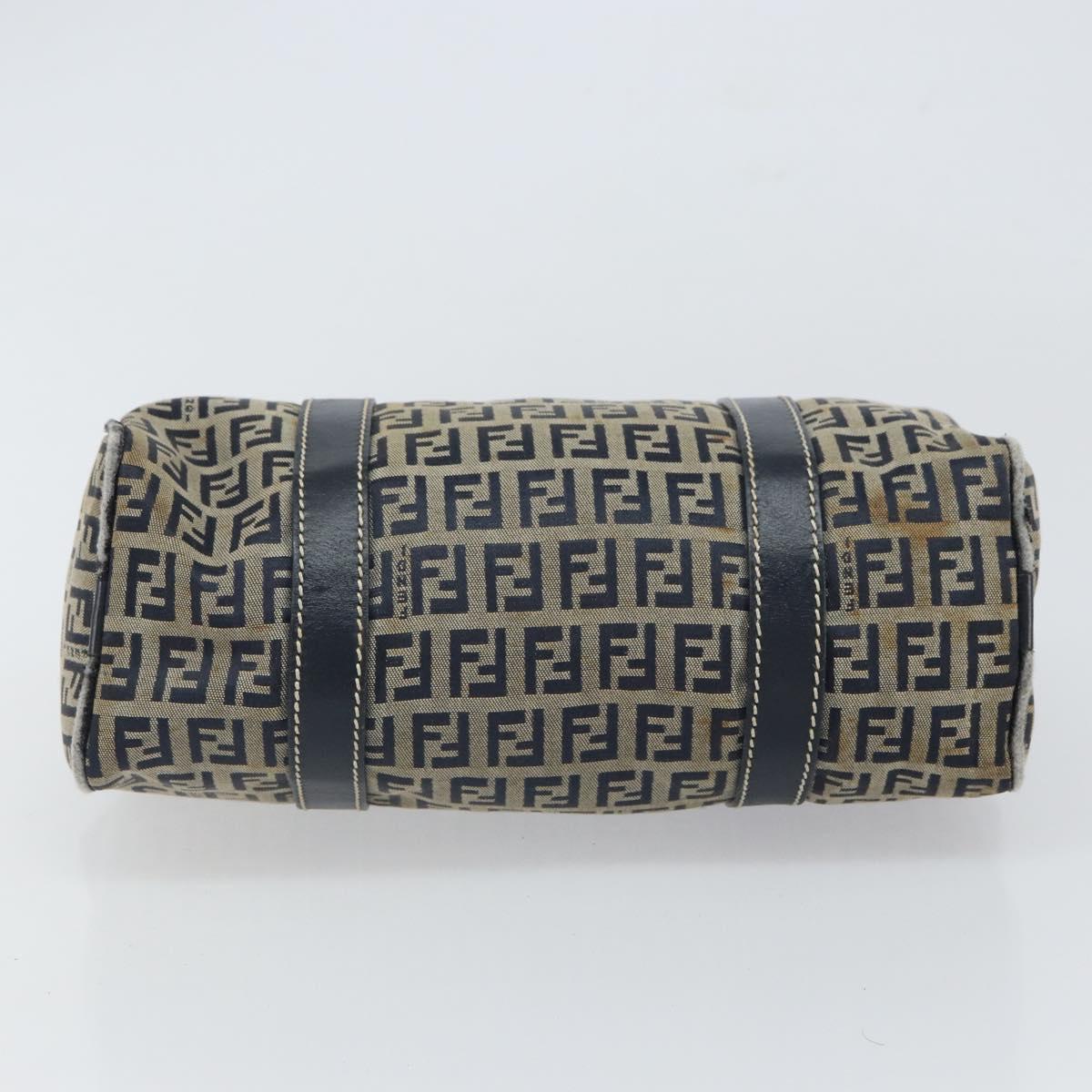 FENDI Zucchino Canvas Hand Bag Navy Silver Auth 164113