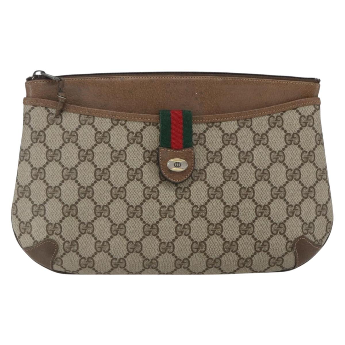 GUCCI GG Supreme Web Sherry Line Bag PVC Beige Gold 904 02 026 Auth 164122