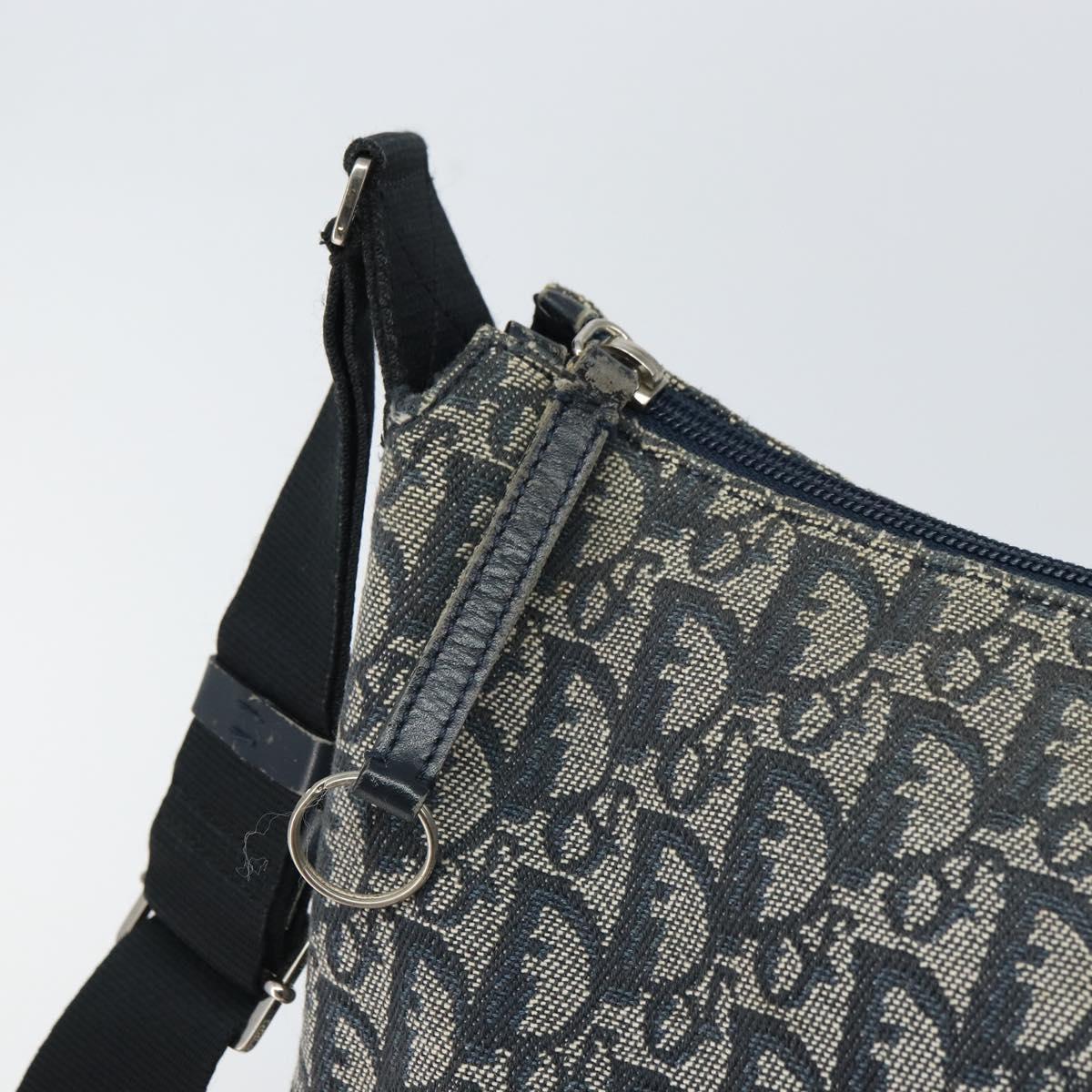 Christian Dior Trotter Canvas Shoulder Bag Navy Silver Auth 164126