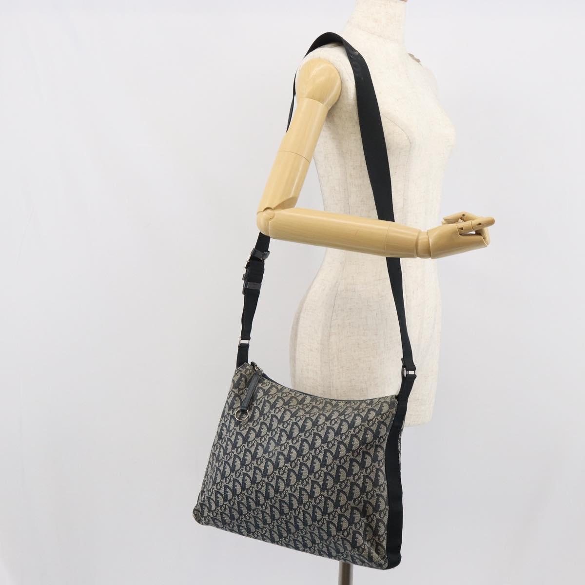 Christian Dior Trotter Canvas Shoulder Bag Navy Silver Auth 164126