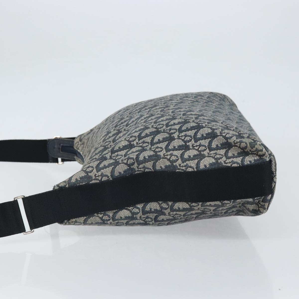 Christian Dior Trotter Canvas Shoulder Bag Navy Silver Auth 164126