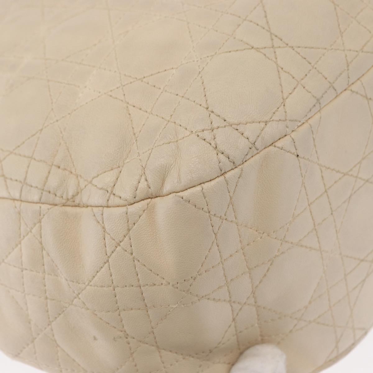 Christian Dior Canage Shoulder Bag Leather Ivory Silver Auth 164127