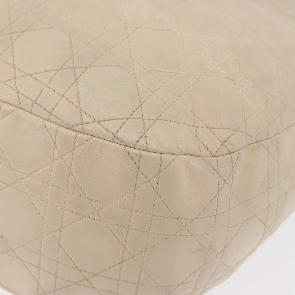 Christian Dior Canage Shoulder Bag Leather Ivory Silver Auth 164127