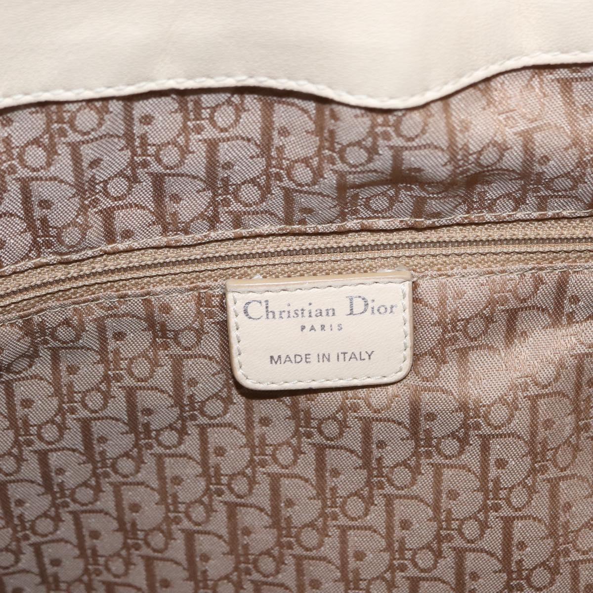 Christian Dior Canage Shoulder Bag Leather Ivory Silver Auth 164127