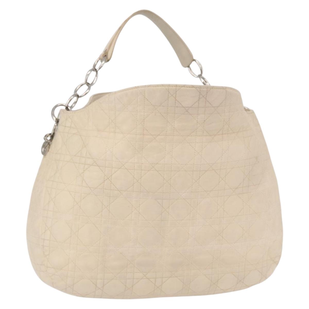 Christian Dior Canage Shoulder Bag Leather Ivory Silver Auth 164127