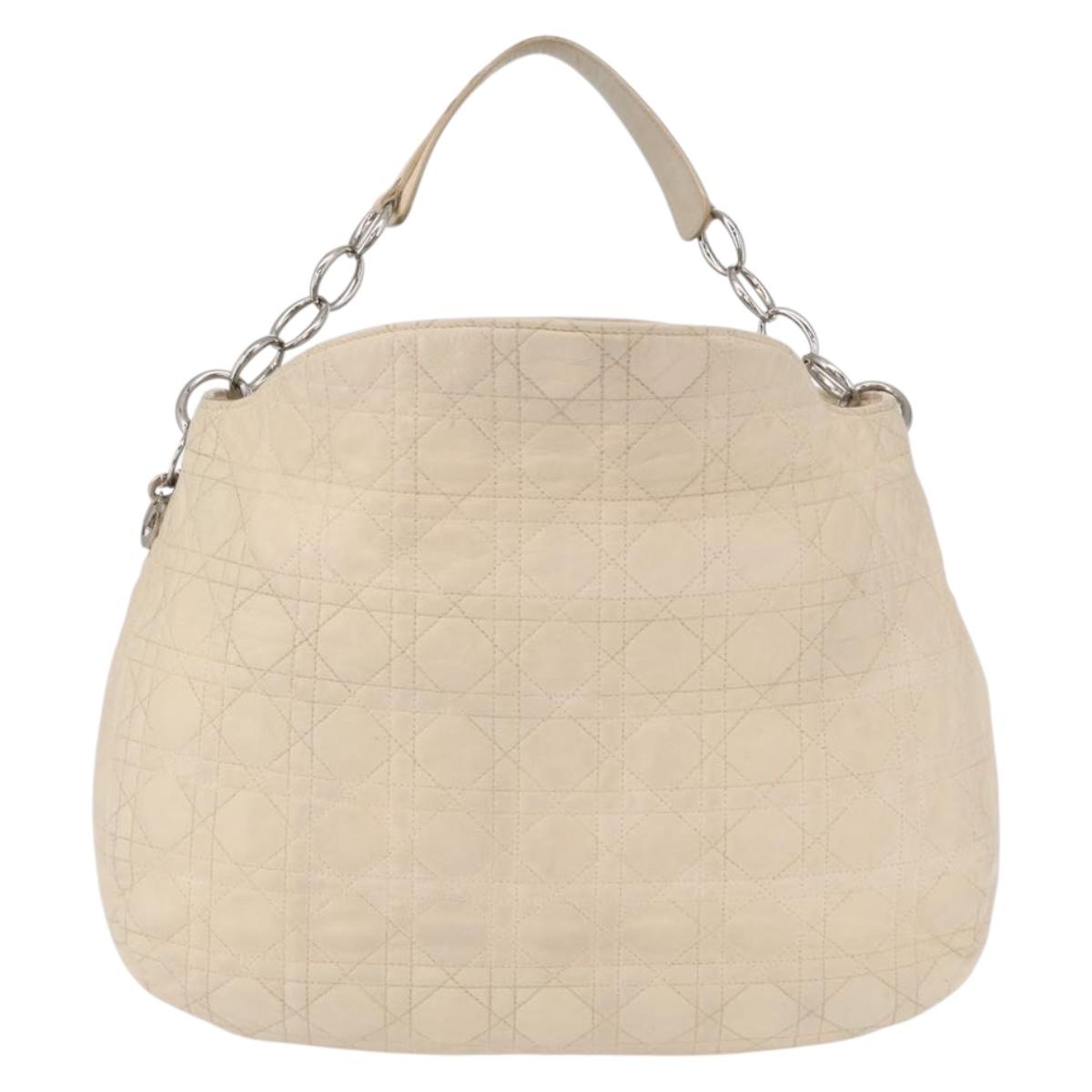 Christian Dior Canage Shoulder Bag Leather Ivory Silver Auth 164127