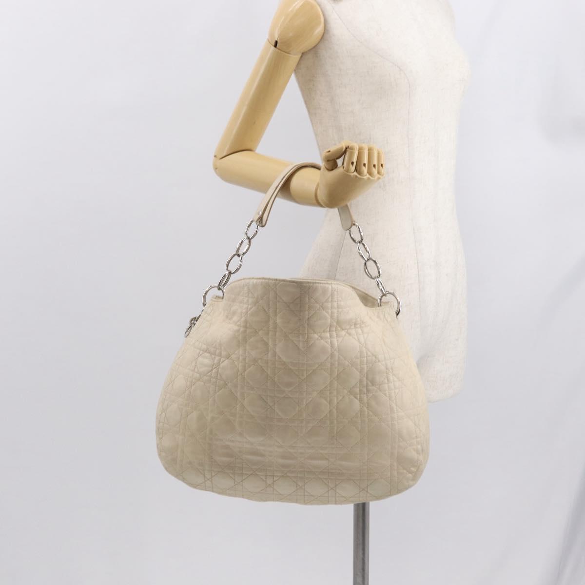 Christian Dior Canage Shoulder Bag Leather Ivory Silver Auth 164127