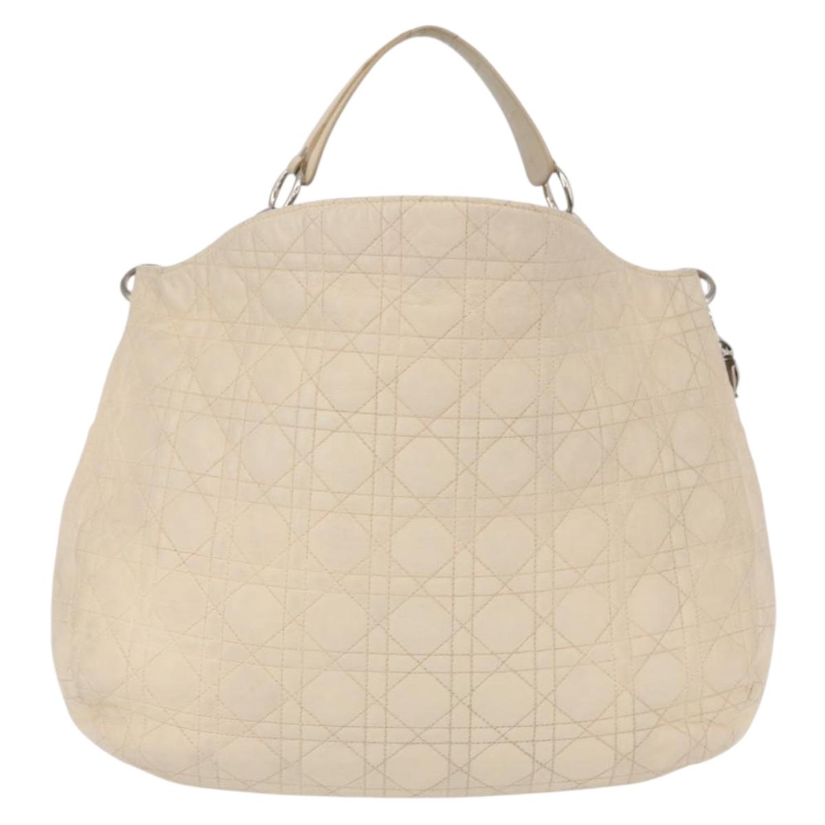 Christian Dior Canage Shoulder Bag Leather Ivory Silver Auth 164127